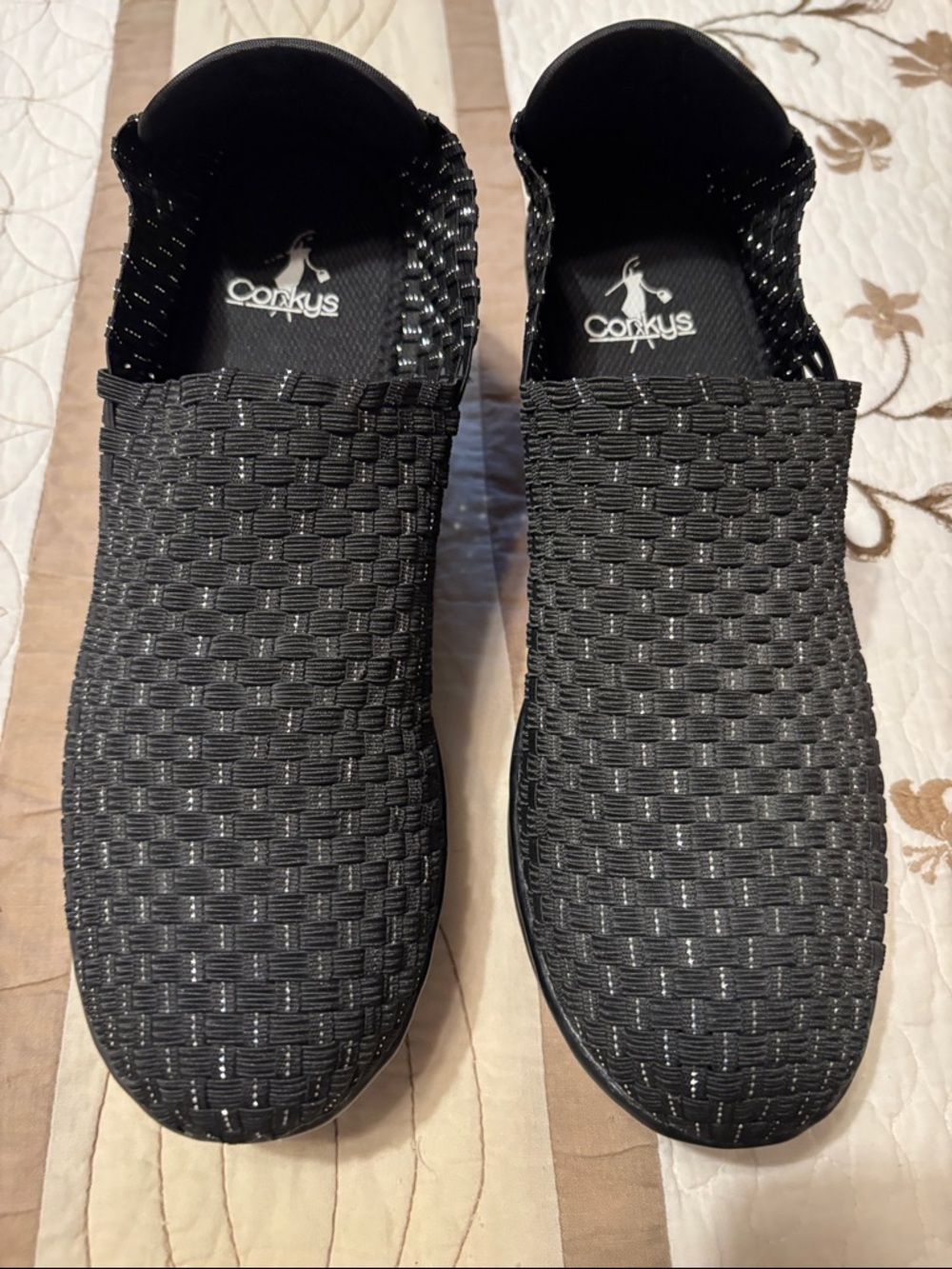 Corkys Black Woven Slip-On Sneakers with Silver Accents